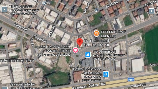 ETA Elektroteknik ve EMT'nin Uluyol Caddesi'ndeki konumu, uydu haritası